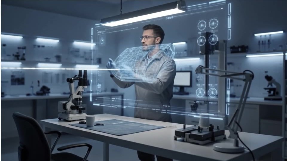 Engineer reviewing a system in a MedTech lab